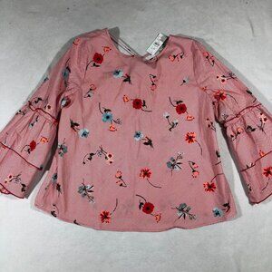 LOFT Outlet Top Womens LP Large Petite Striped Floral Blouse Tier Sleeve NEW $55